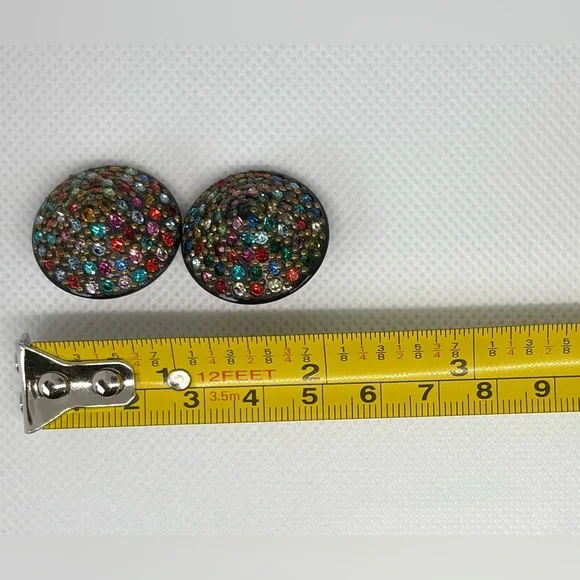 Vintage Multi-Color Rhinestone Cluster Clip-On Statement Earrings - Picture 9 of 10